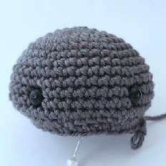 Crochet bat head gently stuffed between and around the eyes
