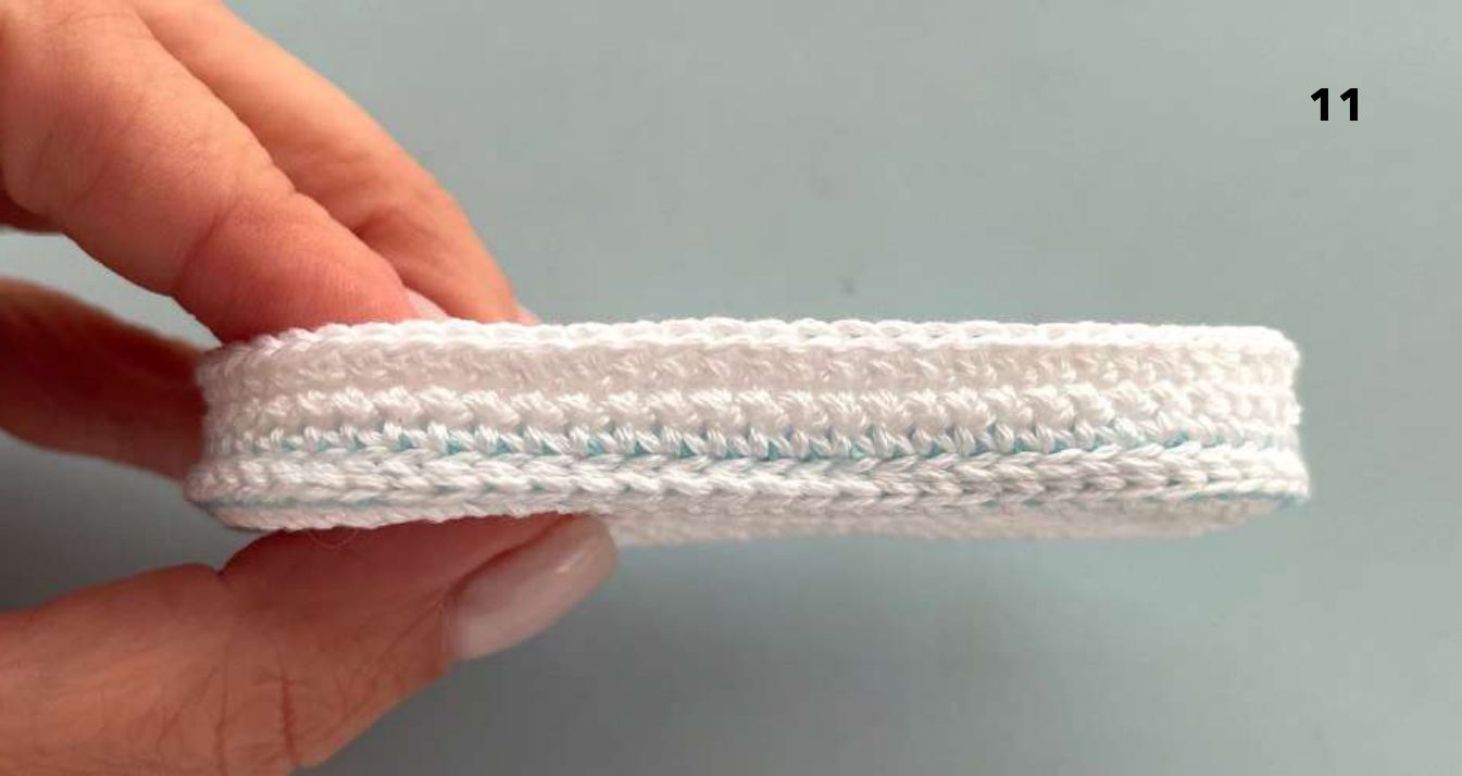 Side view of the crochet sole with the white sides finished