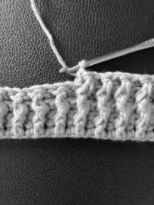 Back post double crochet finished on the gray crochet band