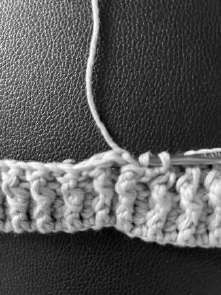 Front post double crochet finished on the gray crochet band