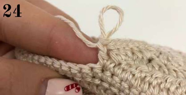 Crochet shoe toe with the first row of the tongue across it